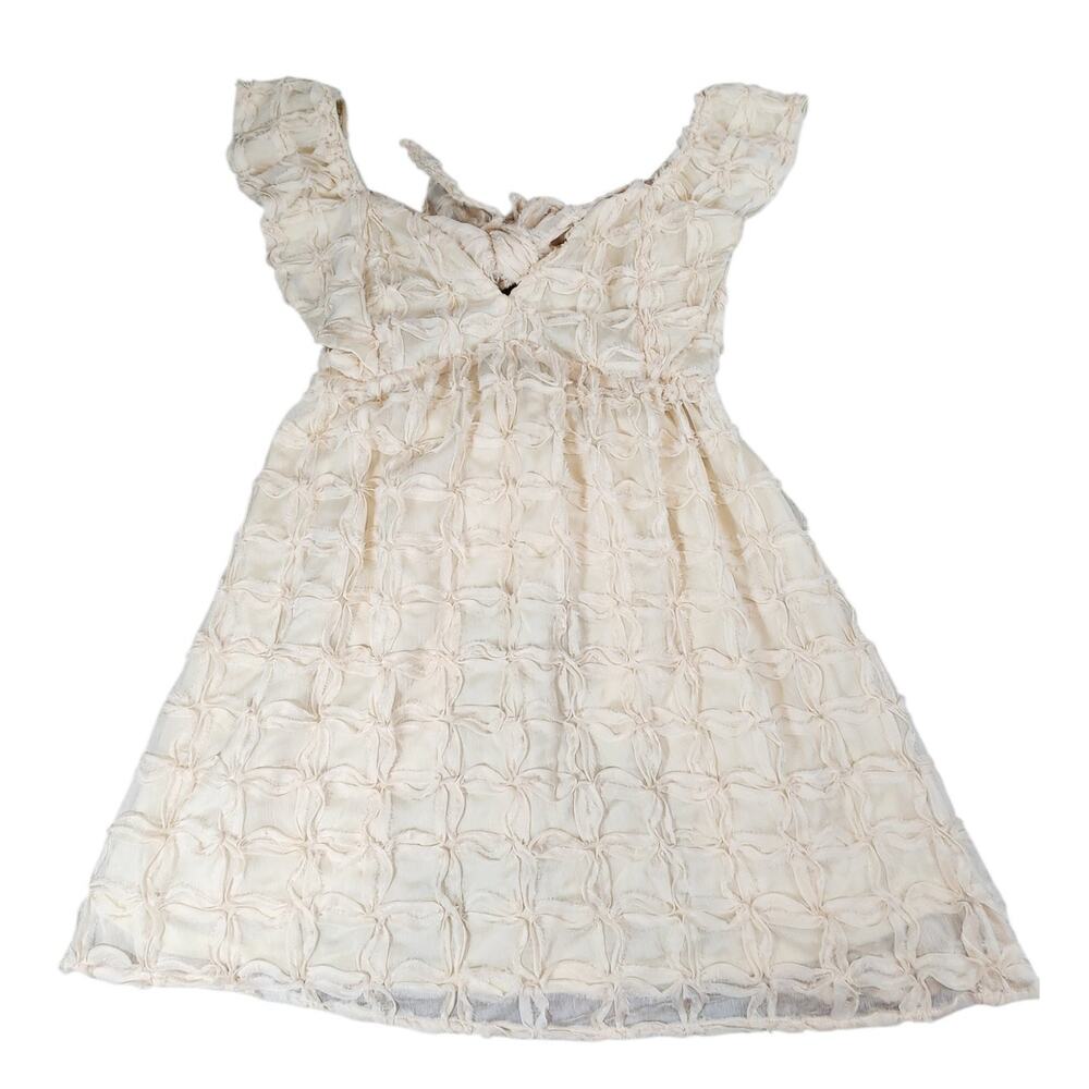 Like Love Boutique Boho Chic Cream Textured Fit &‎ Flare Dress Size L